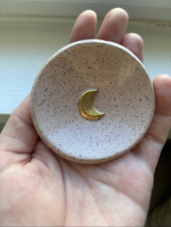 Seagoat Ceramics Other - Seagoat Ceramics 🌙 pastel pink ring Dish with Gold Crescent moon